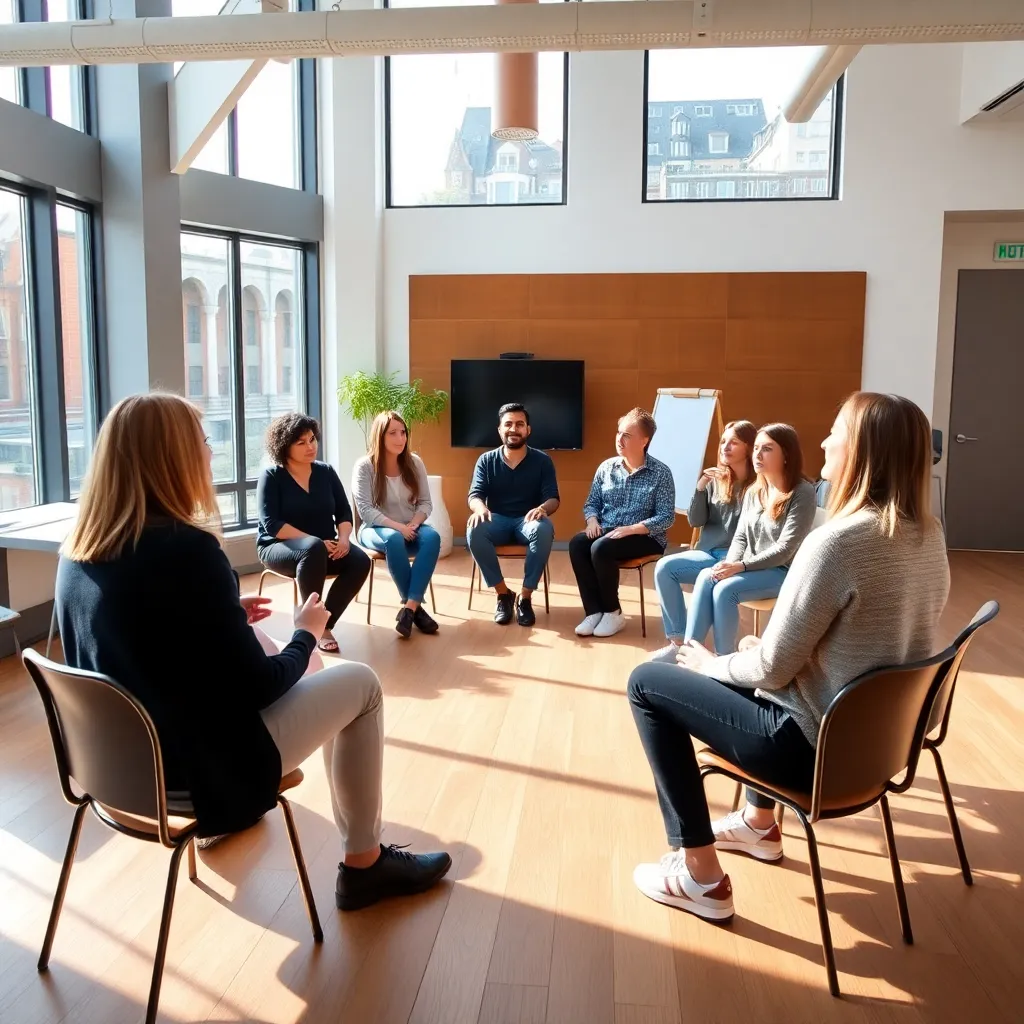 Deelnemers oefenen positieve affirmaties in groep